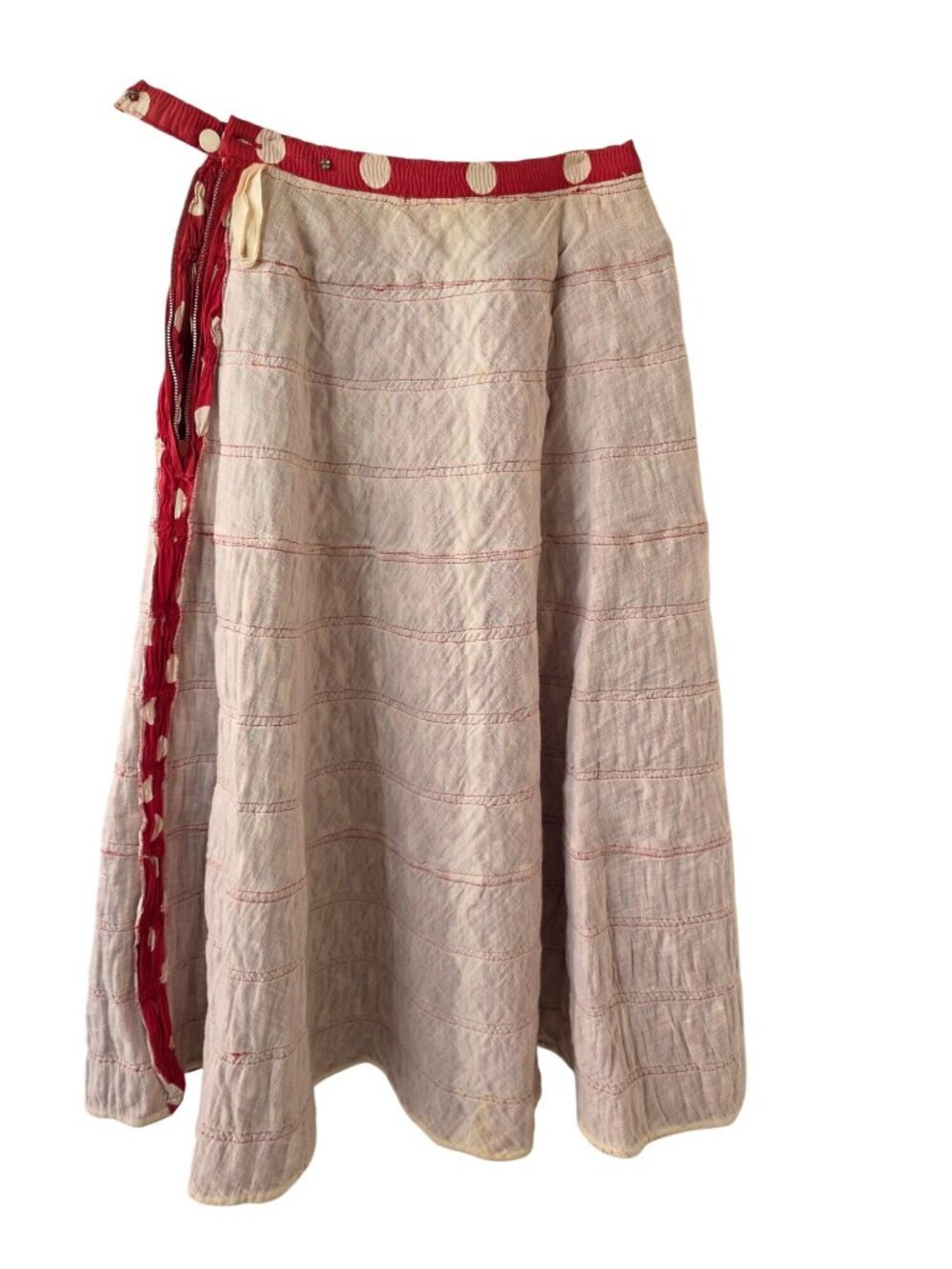 Vintage Red Polka Dot Prairie Skirt Sz XXS 22” Waist Boho Cottagecore Midi Skirt - Picture 7 of 12